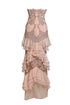 DEEP V-NECK AND BACK DECOLETTE DRESS WITH PEPLUM DETAIL UNDER SLIT - Barrus London